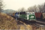 Coal empties ease west towards the yard and a crew change